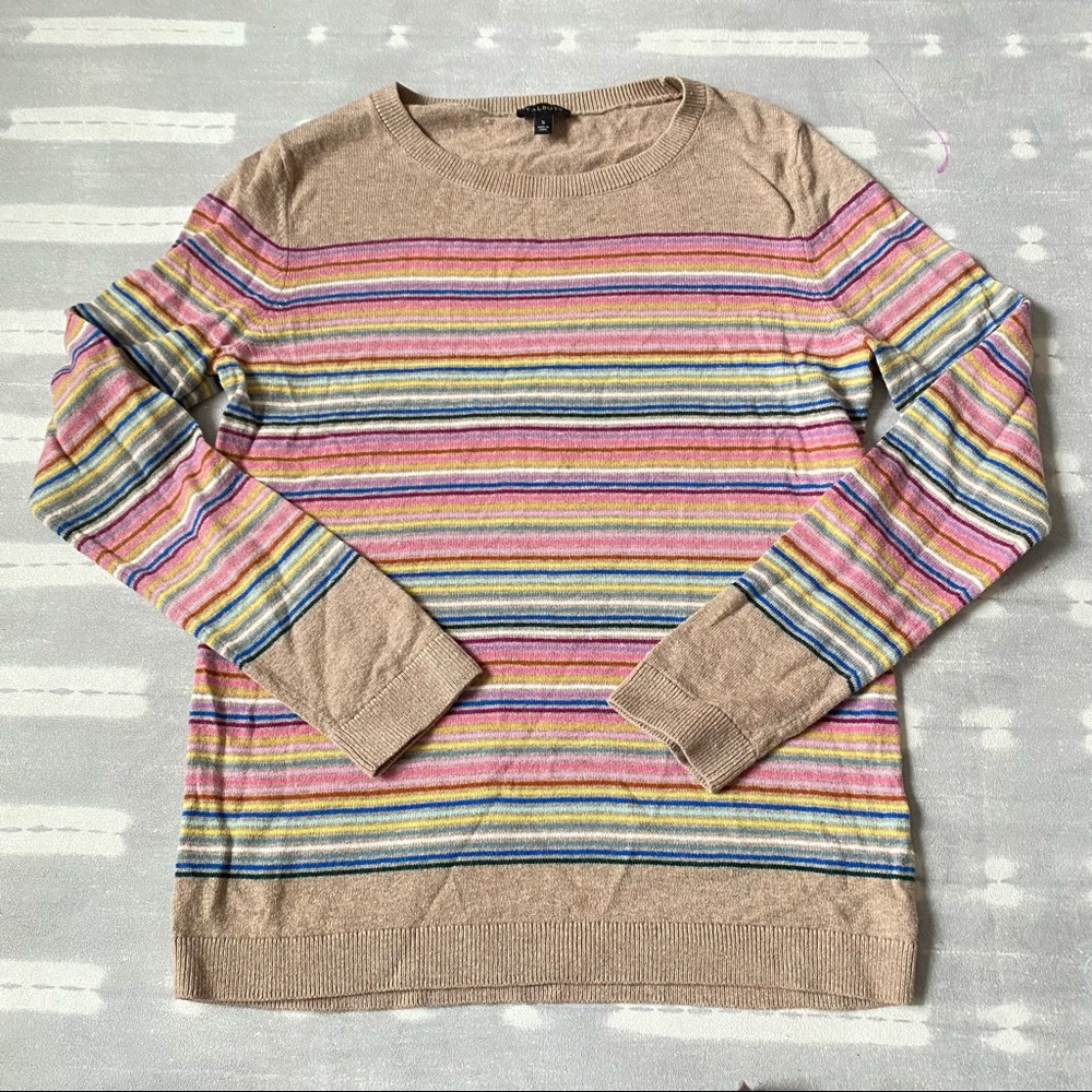 Talbots Beige Crewneck Sweater with Pink, Blue and Yellow Stripes